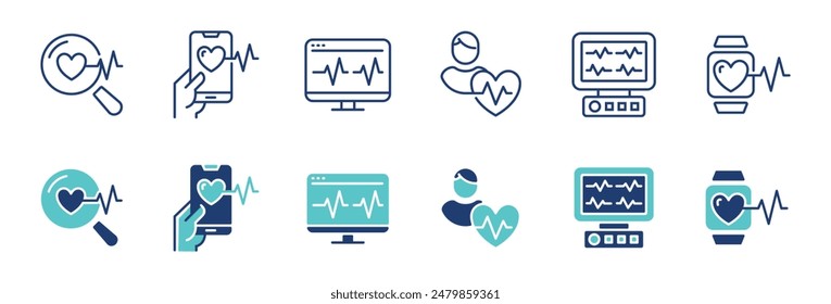 heartbeat cardiogram monitoring diagnosis icon vector set heart pulse medical health life wave treatment signs illustration