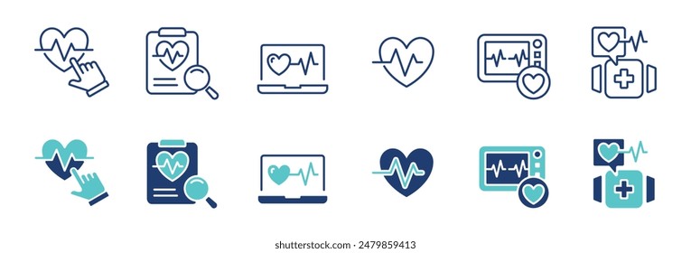 heartbeat cardiogram monitoring icon vector set cardiology heart pulse health care signs illustration for web and app