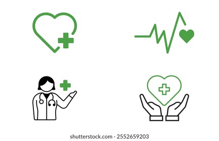 batimento cardíaco ícone de monitoramento de cardiograma conjunto de vetor cardiologia pulso de coração sinais de saúde ilustração para web e app