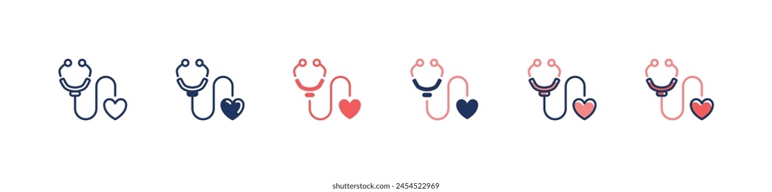 heartbeat check stethoscope icon set medical heart pulse diagnosis vector illustration doctor equipment symbol design