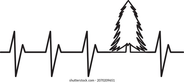 Heartbeat Christmas tree with a white background vector illustration