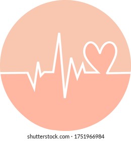 Heartbeat in circle icon with long shadows. Heart pulse. cardiogram. Beautiful healthcare, medical. Modern simple design. Icon, sign or logo. Beat pulse icon. Heart care cardiology. World heart day.