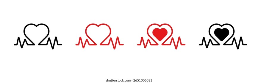 Heartbeat concept icon featuring heart shapes in black and red. simple, modern design variations.