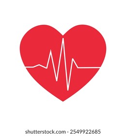 Iconos de concepto de latidos del corazón. Línea de cardiograma ECG con símbolo de corazón conjunto de iconos de Vector rojo.