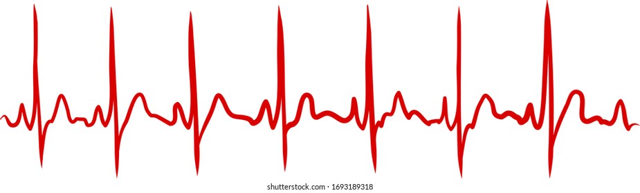 Línea continua de latido del corazón dibujada a mano en color rojo. Ilustración vectorial médica. Cardiograma de pulso cardíaco, antecedentes médicos. Estilo de doodle de pintura digital en el vector EPS 10
