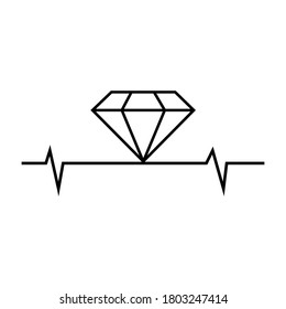 Heartbeat with diamond icon isolated on a white background.  With a diamond in his heart