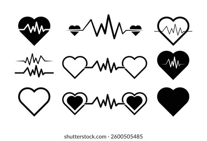Heartbeat ECG EKG with heart shapes in white background