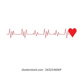 Heartbeat ECG Line with Heart Icon – Love and Medical Pulse Art Design, Vector file