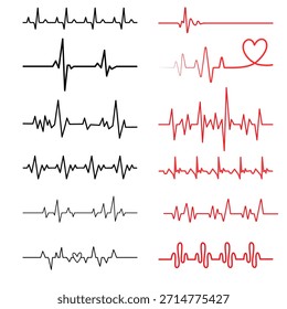 Heartbeat ECG Line Icon Set Medical Vector