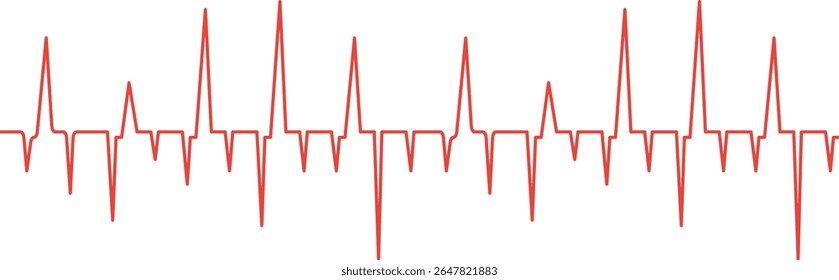 Heartbeat ECG waveform vector illustration in red, representing cardiology or medical pulse data. Simple flat heart rate line graphic for health or monitor interface. Ideal for healthcare design.
