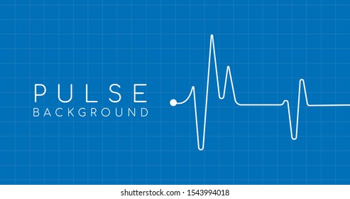 Heartbeat Ekg Pulse Tracing On Blue Background With Square Grid, Medical Or Health Concept. Vector Illustration.