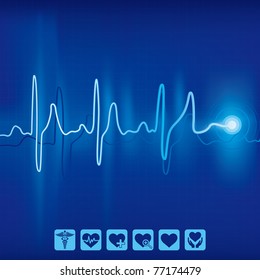 heartbeat ekg pulse tracing on blue background,medical and health icon