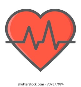 Heartbeat filled outline icon, medicine and healthcare, pulse sign vector graphics, a colorful line pattern on a white background, eps 10.