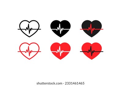 Heartbeat. Flat, colored, pulse icons, track heartbeat, measure heart rate. Vector icons.