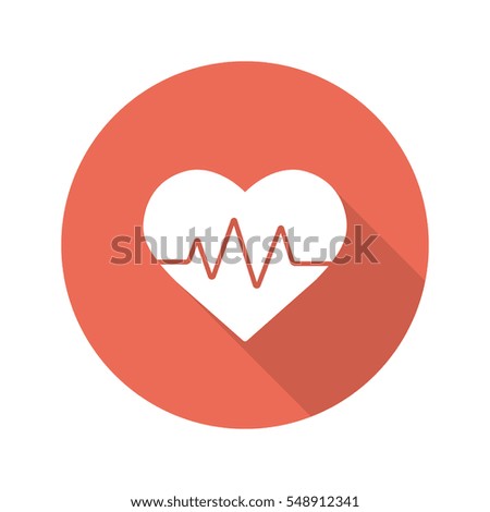 Heartbeat flat design long shadow icon. Cardiology. Vector silhouette symbol