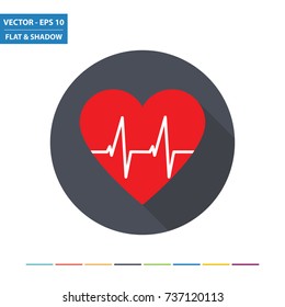 Heartbeat flat icon with long shadow. Vector Illustration.