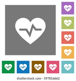 Heartbeat flat icons on simple color square backgrounds