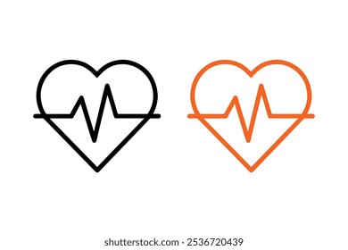 Heartbeat flat thin line icon set on white background