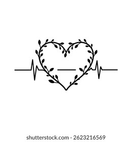Heartbeat With Floral Heart Vector Design For Medical And Love Concepts Art