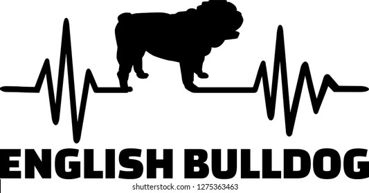 Heartbeat frequency with English Bulldog dog silhouette