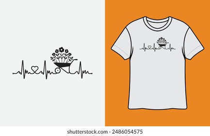 Heartbeat And Gardening Ready To Print Gardening T Shirt Design, Wall Art, Mug, Sticker, Banner, Tee, Hoodie, Vector, Illustration