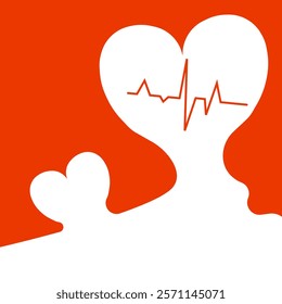 Heartbeat graphic on a red base, illustrating medical well-being and healthcare through a pulse health and service. White heartbeat vector, symbolizing wellness, care, and medical service.