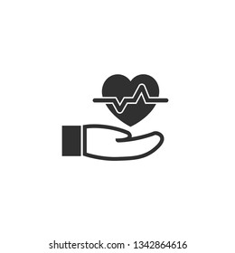 Heartbeat in hand icon in simple design. Vector illustration.