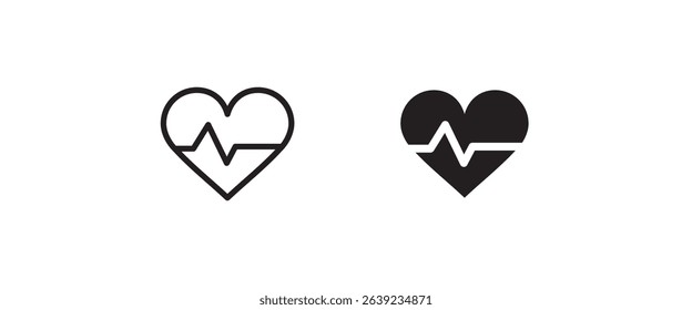 Heartbeat, heart beat, pulse, flat vector icon, medical apps and websites. Editable stroke and flat icons