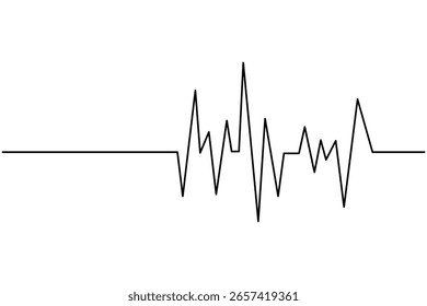 Heartbeat with heart continuous one line drawing on white background isolate outline vector illustration