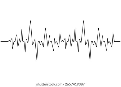 Heartbeat with heart continuous one line drawing on white background isolate outline vector illustration