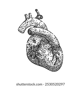 batimento cardíaco mão desenhada. ritmo do pulso, ventrículo aorta, veia arterial batimento cardíaco esboço do vetor cardíaco.