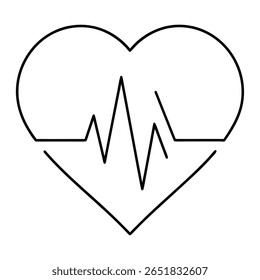 heartbeat in heart heart-shape-with pulse wave on white background 