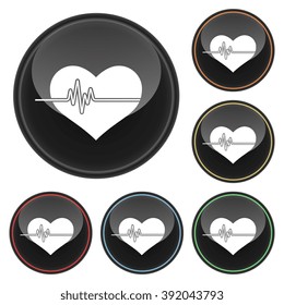 Heartbeat Heart Icon Glossy Button Icon Set in With Various Color Highlights