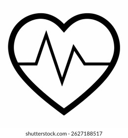 Heartbeat in Heart Icon – Medical and Health Line Art Symbol on White Background
