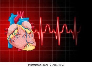 Heartbeat with heart rate graph  illustration