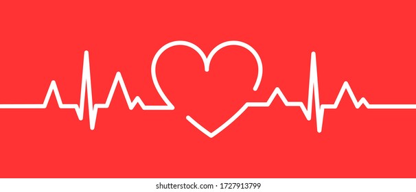 Heartbeat Heart Shape Centered Line. Heart beat. Heartbeat pulse flat vector icon. Vector illustration for medical offers and websites.