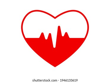 Heartbeat with heart shape. Pulse line. Health, ecg, cardiogram and cardiology symbol. Vector illustration.