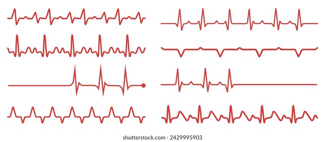 Heartbeat icon collection. Set of black cardiology pulse icons. Heartbeat icons in black. Medical heartbeat symbol collection