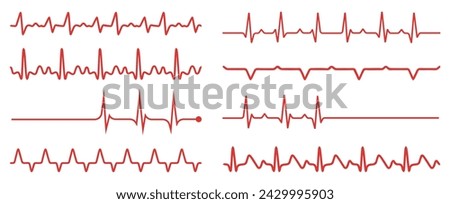 Heartbeat icon collection. Set of black cardiology pulse icons. Heartbeat icons in black. Medical heartbeat symbol collection