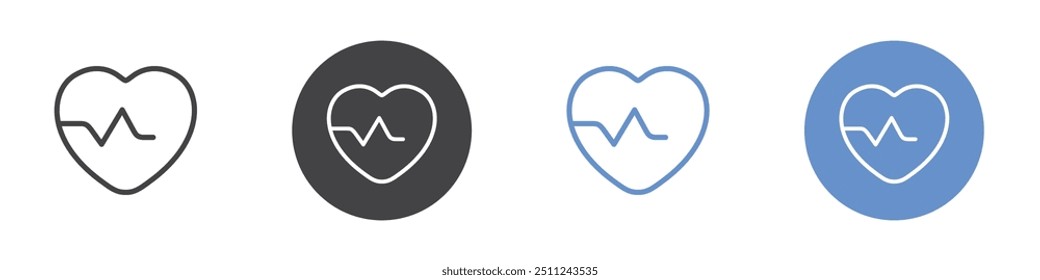 Heartbeat icon Flat set in black and white color