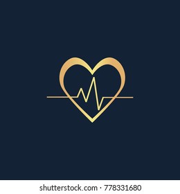 Heartbeat icon flat. Simple gold pictogram on dark background. Vector illustration symbol