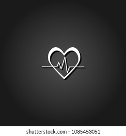Heartbeat icon flat. Simple White pictogram on black background with shadow. Vector illustration symbol