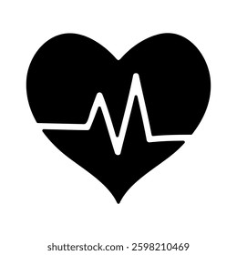 Heartbeat icon in glyph style. Heartbeat icon in hand drawn style