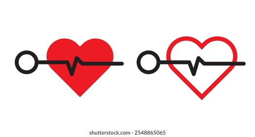 Icono del latido del corazón, diseño de la línea del símbolo del pulso del latido del corazón para el logotipo, App, UI y Sitios web, concepto sano médico, aislado en el fondo blanco, Ilustración vectorial