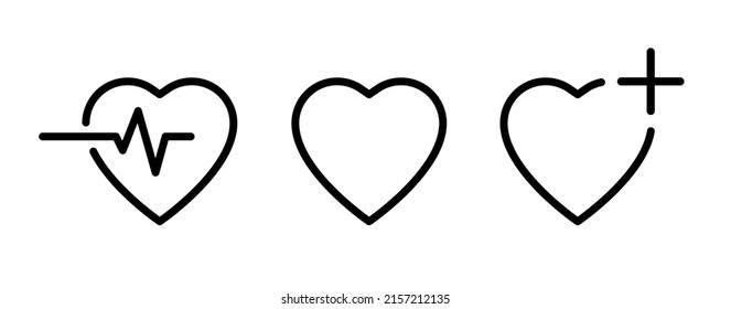 Heartbeat icon. Heart icon outline style set. Medical heart signs. Cardiogram sign. Medicine symbols. Vector