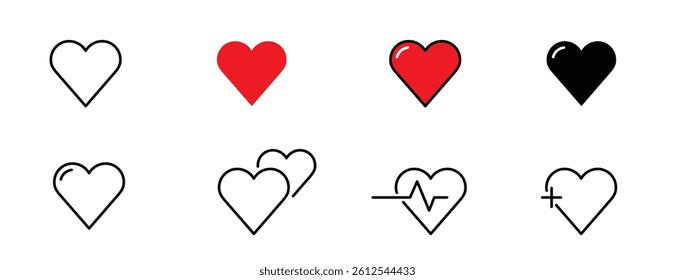 Heartbeat icon. Heart icon outline style set. Medical heart signs. Cardiogram sign.