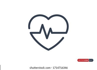 Herzschlag Symbol Linearstil, Pulswelle EKG Kardiograph Symbol einzeln auf weißem Hintergrund. Für medizinische und grafische Ressourcen verwendbar. Flache Vektorillustration Illustration.