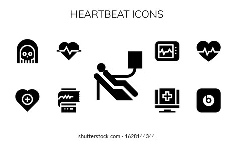 heartbeat icon set. 9 filled heartbeat icons.  Simple modern icons such as: Blood donation, Cardiogram, Health, Death, Beats pill, Medical, Electrocardiogram
