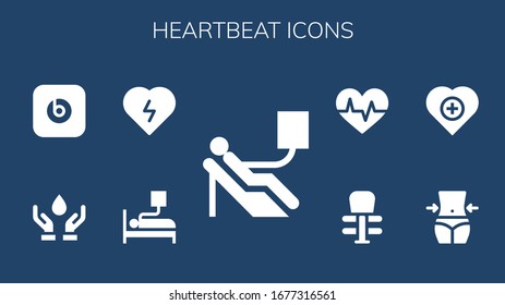 Herzschlag Symbol gesetzt. 9 gefüllte Herzschlagsymbole. einschließlich Blutspende, Defibrillator, Beats-Pille, Fitness, Gesundheit, Sport, Kardiogramm-Symbole