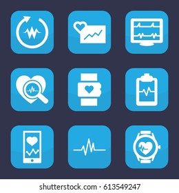Heartbeat icon. set of 9 filled heartbeat icons such as cardiogram